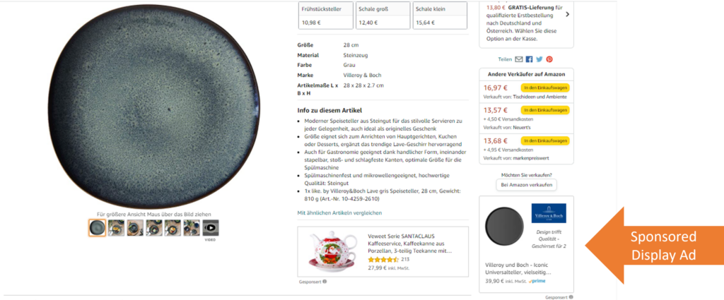 Der Screenshot zeigt die Platzierung einer Amazon Sponsored Display Ad auf der Produktdetailseite.